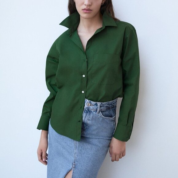 ZARA | Poplin Cotton Button-Up Shirt | Sz. XS - Picture 1 of 8